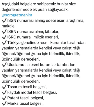 Ödül Değerlendirme Sürecinde Ek Puan Sağlayan Durumlar